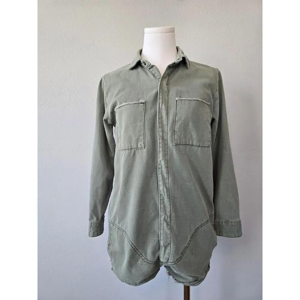 OneTeaspoon Kids 10 12 Utility Romper Sage Green Distressed Cotton Girl Y2K